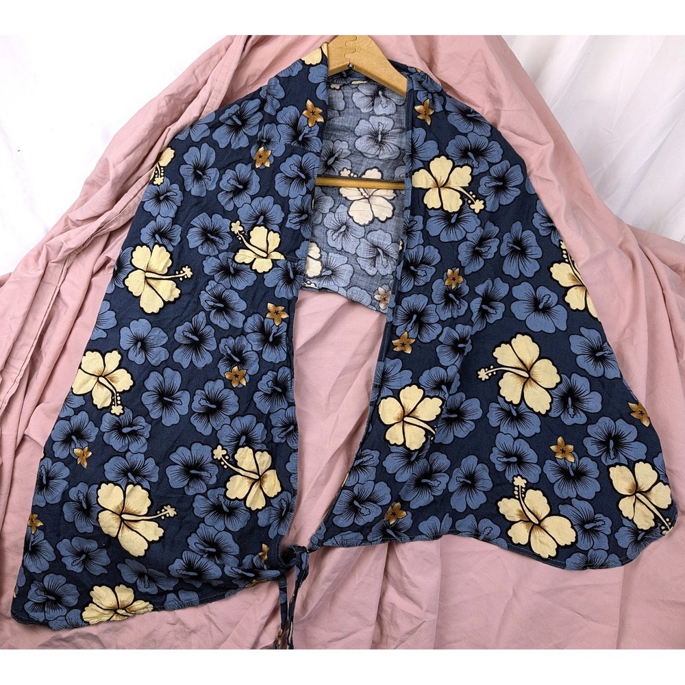 Vintage Blue Floral Rayon Front Tes Shawl Scarf Boho UNO 80s Blue Tropical